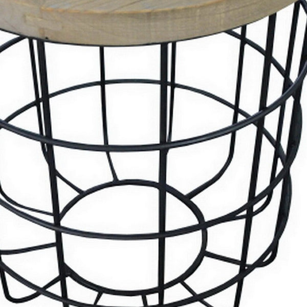 HomeRoots 24" Rustic Mango Wood and Matte Black Iron Round End Table - Stylish, Handcrafted & Versatile Design 488544