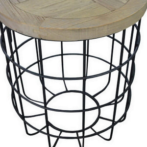HomeRoots 24" Rustic Mango Wood and Matte Black Iron Round End Table - Stylish, Handcrafted & Versatile Design 488544