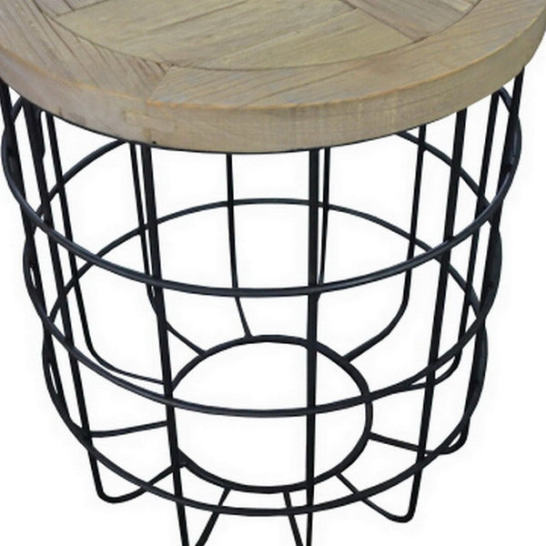 HomeRoots 24" Rustic Mango Wood and Matte Black Iron Round End Table - Stylish, Handcrafted & Versatile Design 488544