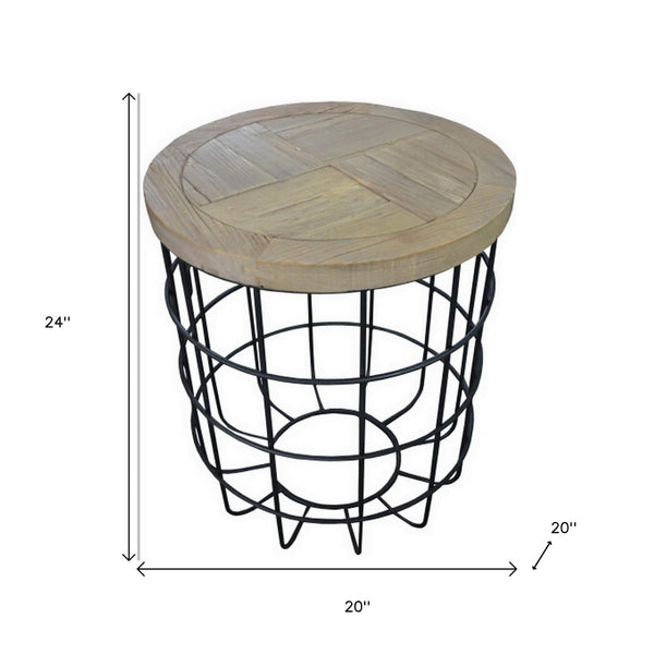 HomeRoots 24" Rustic Mango Wood and Matte Black Iron Round End Table - Stylish, Handcrafted & Versatile Design 488544