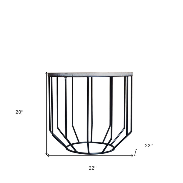 Homeroots 20" Black And Brown Solid Wood And Iron Round End Table   488545