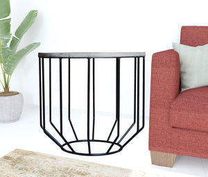 Homeroots 20" Black And Brown Solid Wood And Iron Round End Table   488545