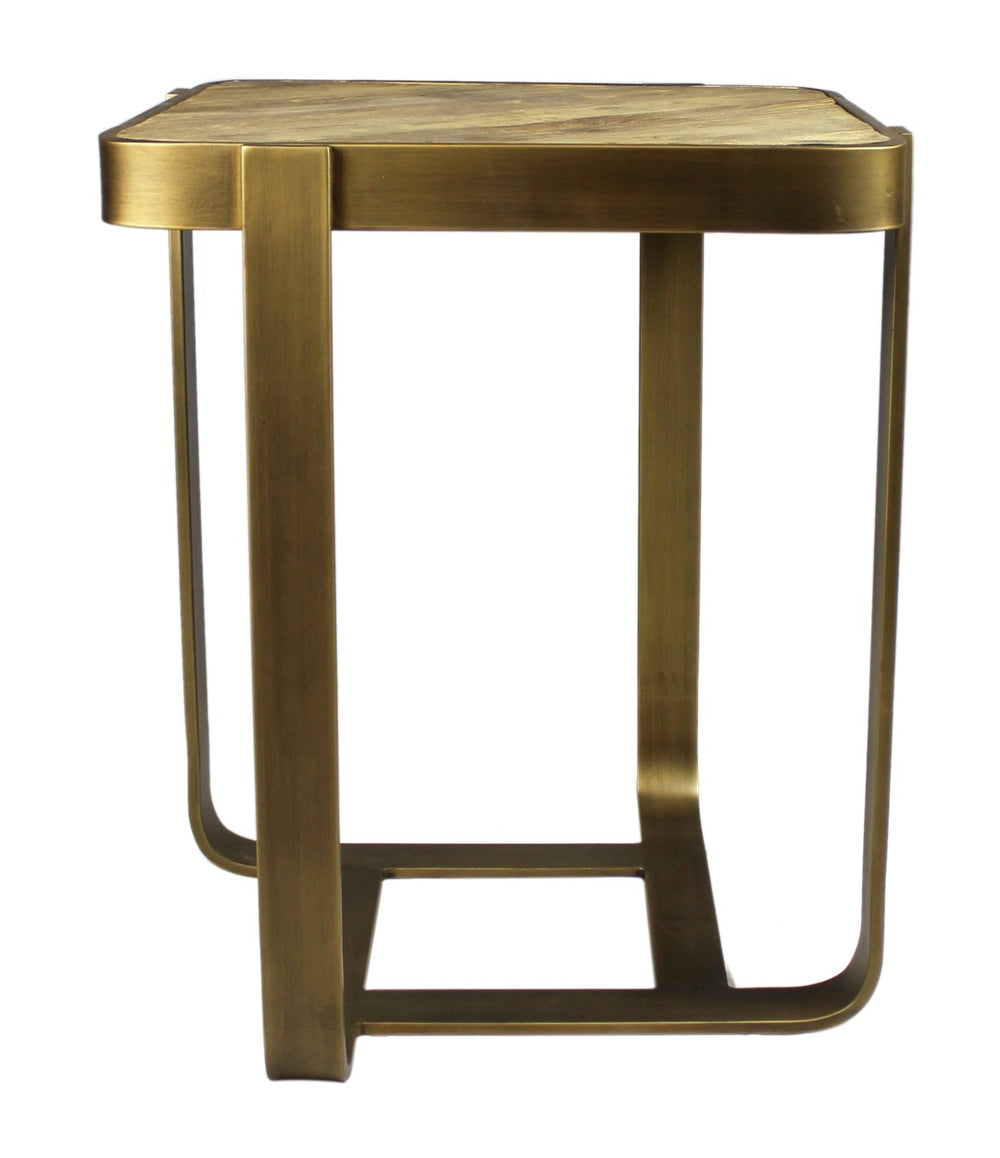 HomeRoots 24" Rustic Square End Table with Reclaimed Elm Top & Burnished Brass Iron Frame for Versatile Use 488546