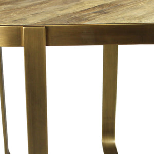 HomeRoots 24" Rustic Square End Table with Reclaimed Elm Top & Burnished Brass Iron Frame for Versatile Use 488546