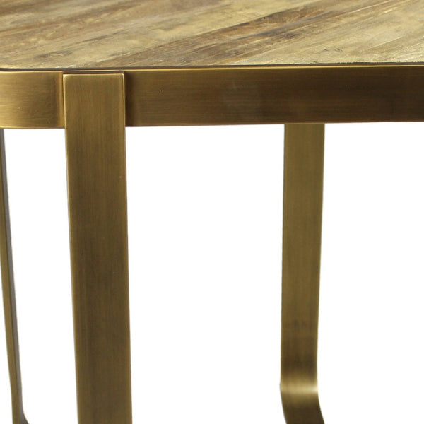 HomeRoots 24" Rustic Square End Table with Reclaimed Elm Top & Burnished Brass Iron Frame for Versatile Use 488546