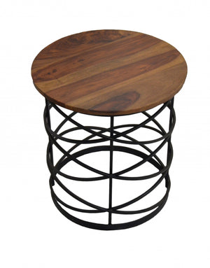 Homeroots 19" Black And Brown Solid Wood And Iron Round End Table   488547