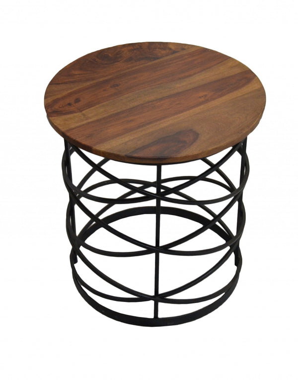 Homeroots 19" Black And Brown Solid Wood And Iron Round End Table   488547