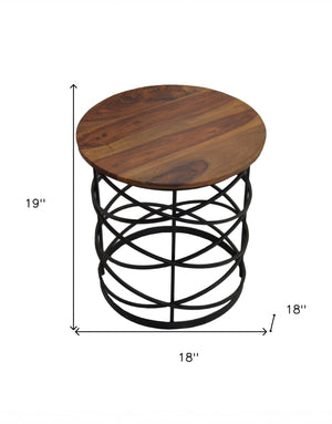 Homeroots 19" Black And Brown Solid Wood And Iron Round End Table   488547