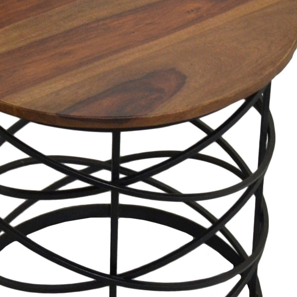 Homeroots 19" Black And Brown Solid Wood And Iron Round End Table   488547