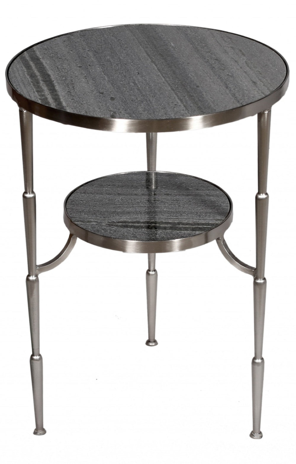 HomeRoots 22" Elegant Nickel and Marble Round End Table – Stylish Two-Tier Design for Small Spaces & Versatile Use 488549