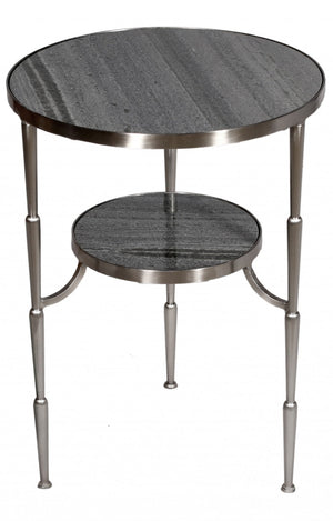 HomeRoots 22" Elegant Nickel and Marble Round End Table – Stylish Two-Tier Design for Small Spaces & Versatile Use 488549