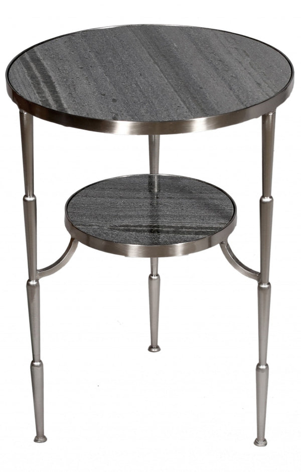 HomeRoots 22" Elegant Nickel and Marble Round End Table – Stylish Two-Tier Design for Small Spaces & Versatile Use 488549