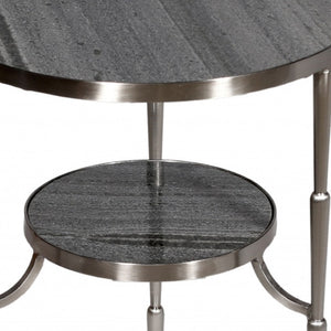 HomeRoots 22" Elegant Nickel and Marble Round End Table – Stylish Two-Tier Design for Small Spaces & Versatile Use 488549