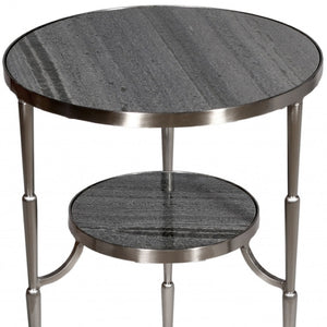 HomeRoots 22" Elegant Nickel and Marble Round End Table – Stylish Two-Tier Design for Small Spaces & Versatile Use 488549