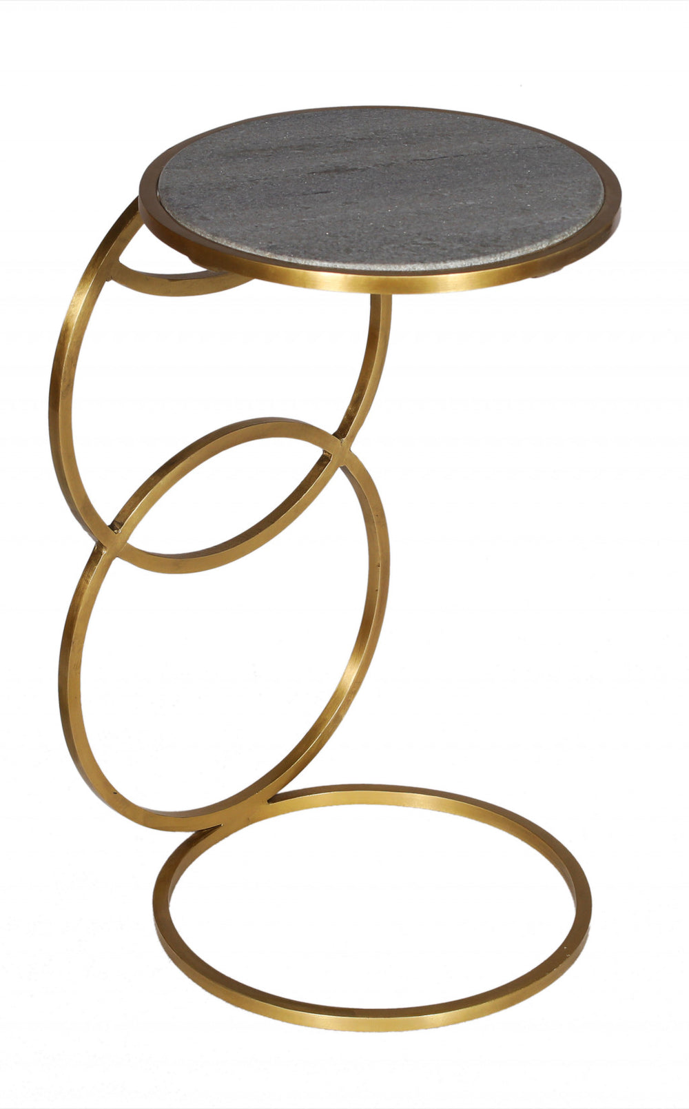 Homeroots 21" Gold And Gray Marble And Iron Round End Table   488550