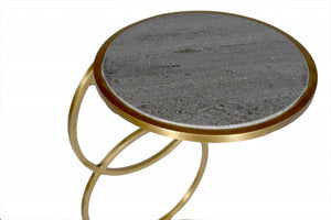 Homeroots 21" Gold And Gray Marble And Iron Round End Table   488550