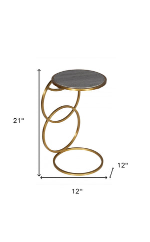 Homeroots 21" Gold And Gray Marble And Iron Round End Table   488550