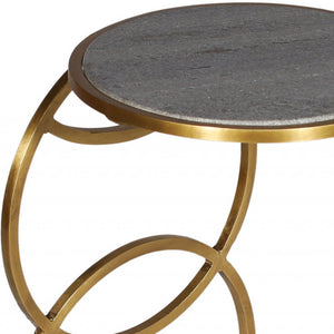 Homeroots 21" Gold And Gray Marble And Iron Round End Table   488550