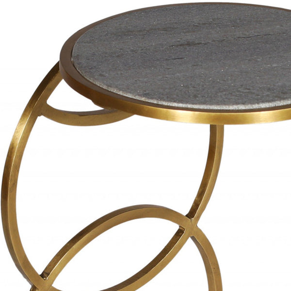 Homeroots 21" Gold And Gray Marble And Iron Round End Table   488550