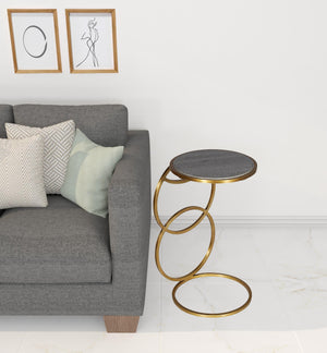 Homeroots 21" Gold And Gray Marble And Iron Round End Table   488550