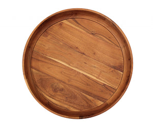 Homeroots 18" Black And Natural Brown Solid Wood And Iron Round End Table   488551