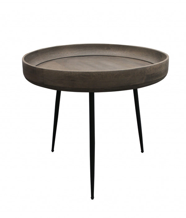 Homeroots 18" Black And Gray Solid Wood And Iron Round End Table   488552