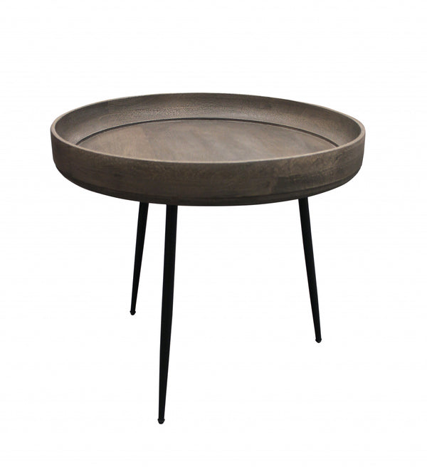 Homeroots 18" Black And Gray Solid Wood And Iron Round End Table   488552
