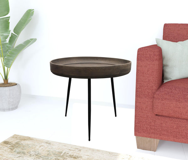 Homeroots 18" Black And Gray Solid Wood And Iron Round End Table   488552