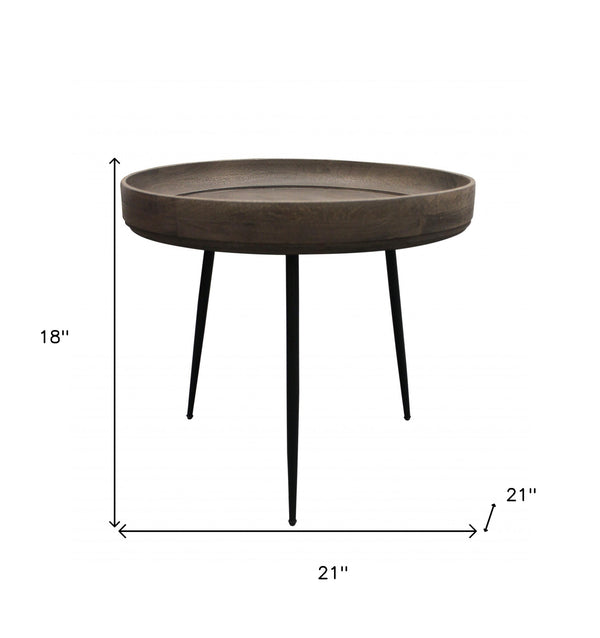 Homeroots 18" Black And Gray Solid Wood And Iron Round End Table   488552