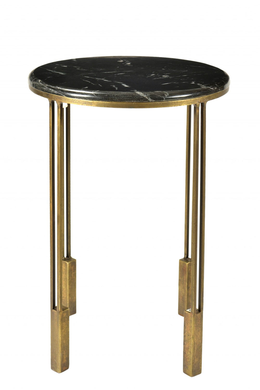 HomeRoots 23" Gold and Black Marble Round End Table - Chic Accent Piece for Modern Living Spaces and Small Areas 488553