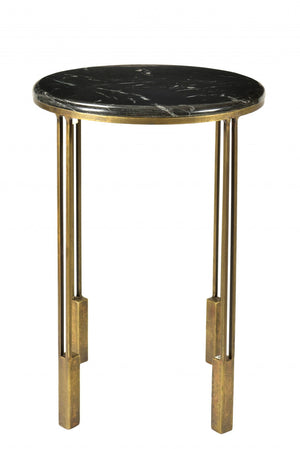 HomeRoots 23" Gold and Black Marble Round End Table - Chic Accent Piece for Modern Living Spaces and Small Areas 488553