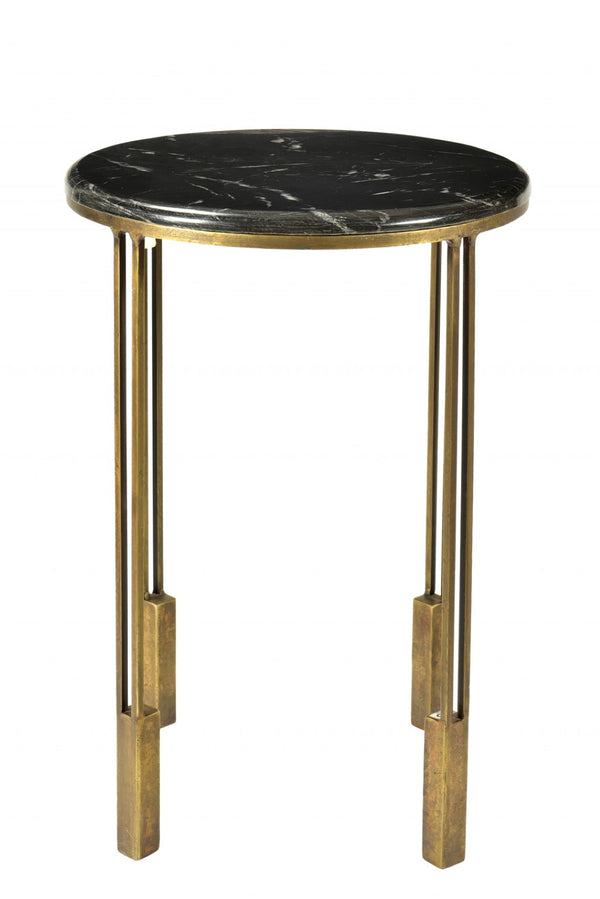 HomeRoots 23" Gold and Black Marble Round End Table - Chic Accent Piece for Modern Living Spaces and Small Areas 488553