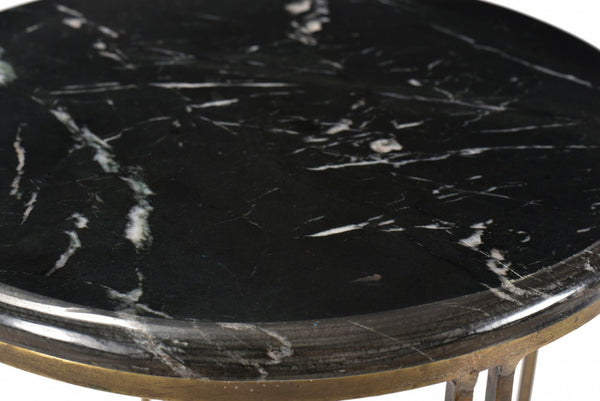HomeRoots 23" Gold and Black Marble Round End Table - Chic Accent Piece for Modern Living Spaces and Small Areas 488553