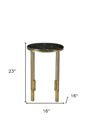 HomeRoots 23" Gold and Black Marble Round End Table - Chic Accent Piece for Modern Living Spaces and Small Areas 488553