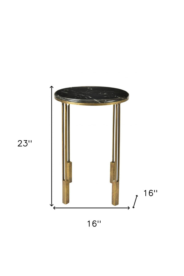 HomeRoots 23" Gold and Black Marble Round End Table - Chic Accent Piece for Modern Living Spaces and Small Areas 488553