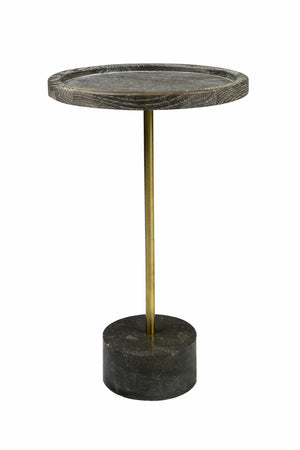 Homeroots 20" Black And Brown Solid Wood And Marble Round End Table   488554