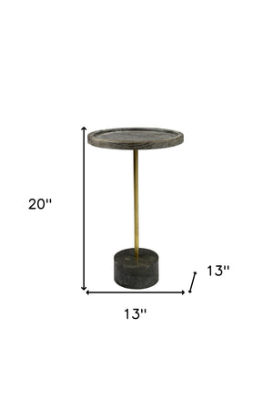 Homeroots 20" Black And Brown Solid Wood And Marble Round End Table   488554