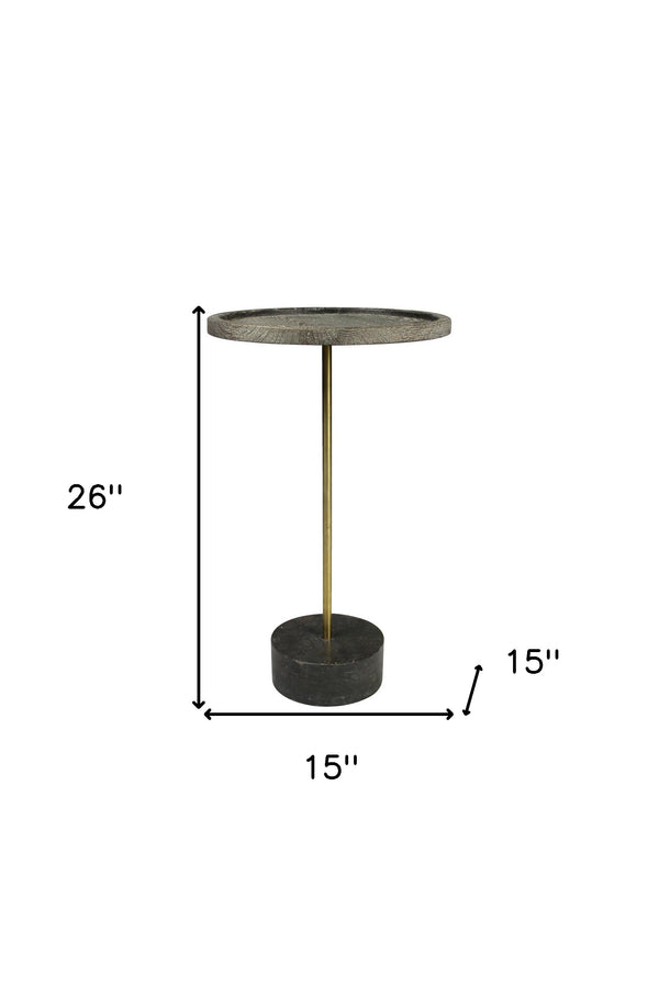 Homeroots 26" Black And Brown Solid Wood And Marble Round End Table   488555