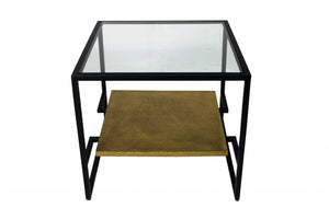 Homeroots 22" Bronze And Clear Glass Square End Table With Shelf   488557