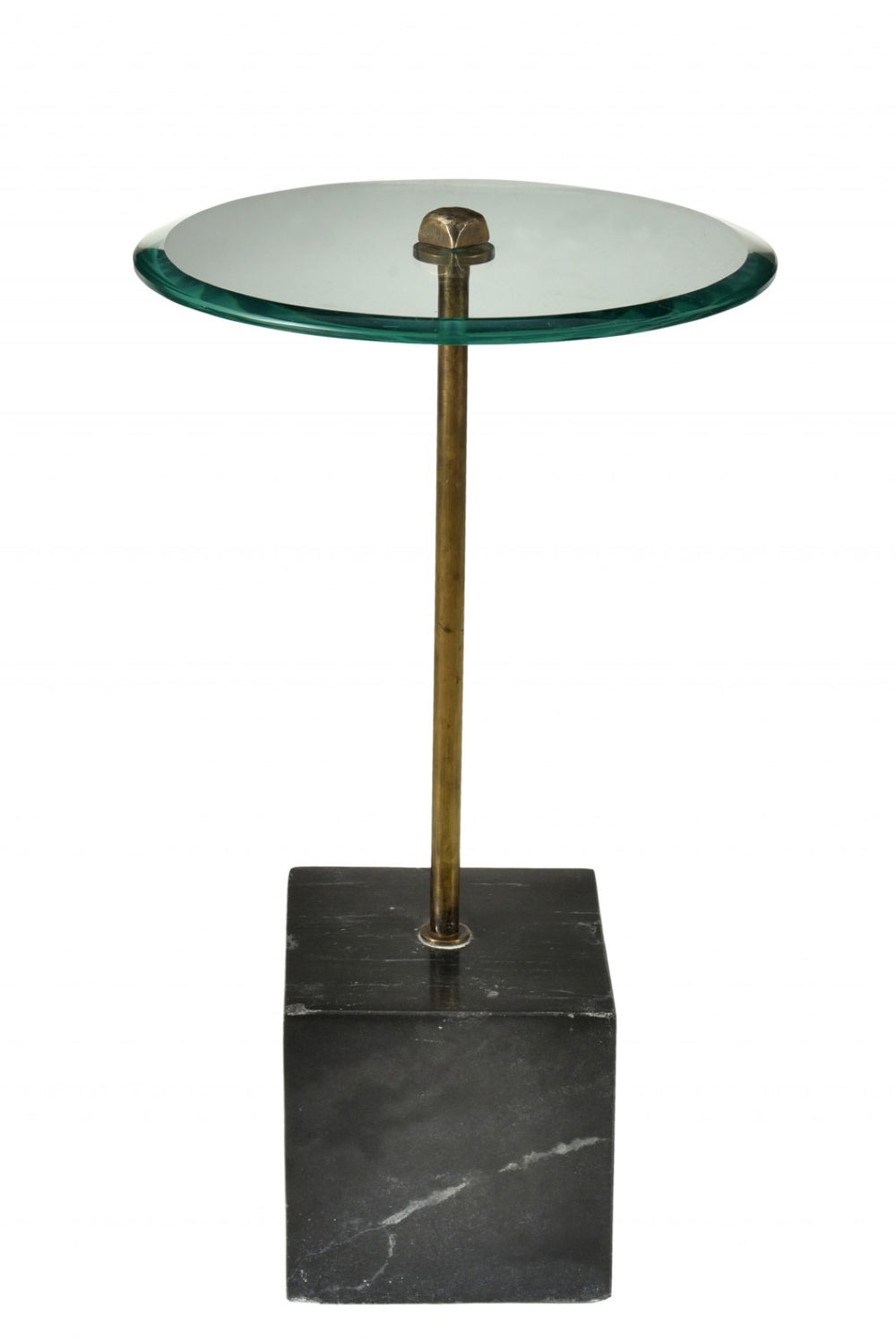 HomeRoots 22" Sleek Black Marble and Clear Glass Round End Table - Modern Accent for Any Space 488558