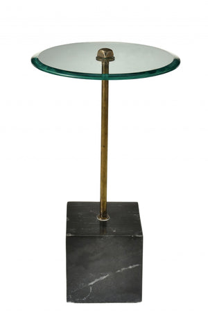 HomeRoots 22" Sleek Black Marble and Clear Glass Round End Table - Modern Accent for Any Space 488558