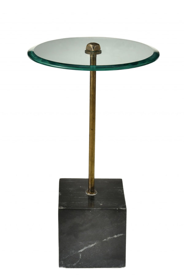 HomeRoots 22" Sleek Black Marble and Clear Glass Round End Table - Modern Accent for Any Space 488558