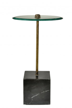 HomeRoots 22" Sleek Black Marble and Clear Glass Round End Table - Modern Accent for Any Space 488558