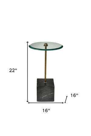 HomeRoots 22" Sleek Black Marble and Clear Glass Round End Table - Modern Accent for Any Space 488558