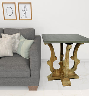 Homeroots 24" Natural Brown And Gray Metal And Solid Wood Square End Table   488559