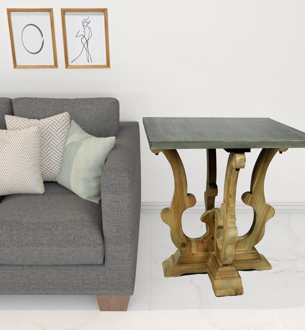 Homeroots 24" Natural Brown And Gray Metal And Solid Wood Square End Table   488559