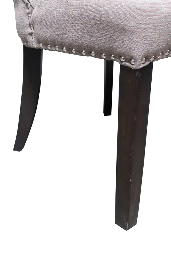 Homeroots 32" Taupe And Dark Brown Linen Tufted Side Chair   488560