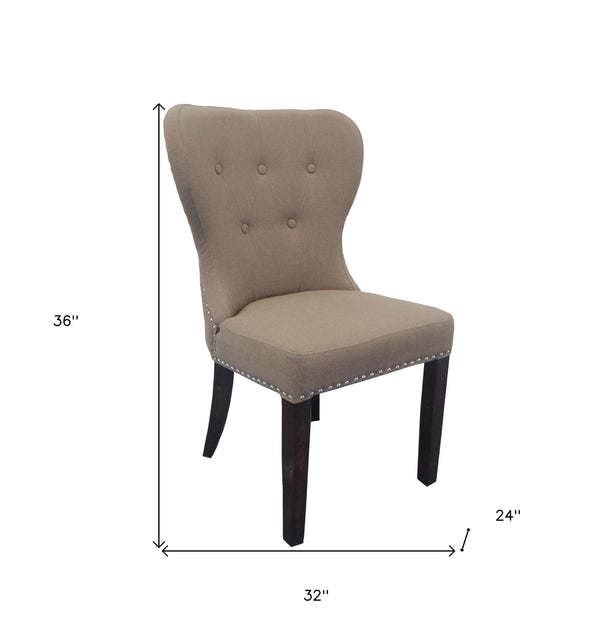 Homeroots 32" Taupe And Dark Brown Linen Tufted Side Chair   488560