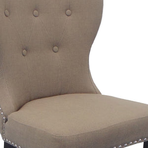 Homeroots 32" Taupe And Dark Brown Linen Tufted Side Chair   488560