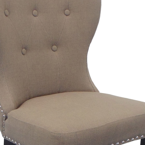 Homeroots 32" Taupe And Dark Brown Linen Tufted Side Chair   488560